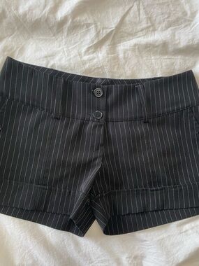 Women's Black Pinstripe Tailored Shorts
